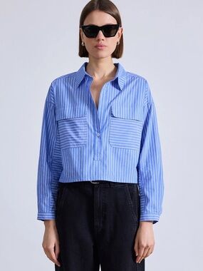 NWT Apiece Apart Cropped Kava Blue & White Striped Top | M